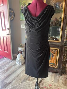 Ralph Lauren Black Draped Cowl Neck Midi Dress